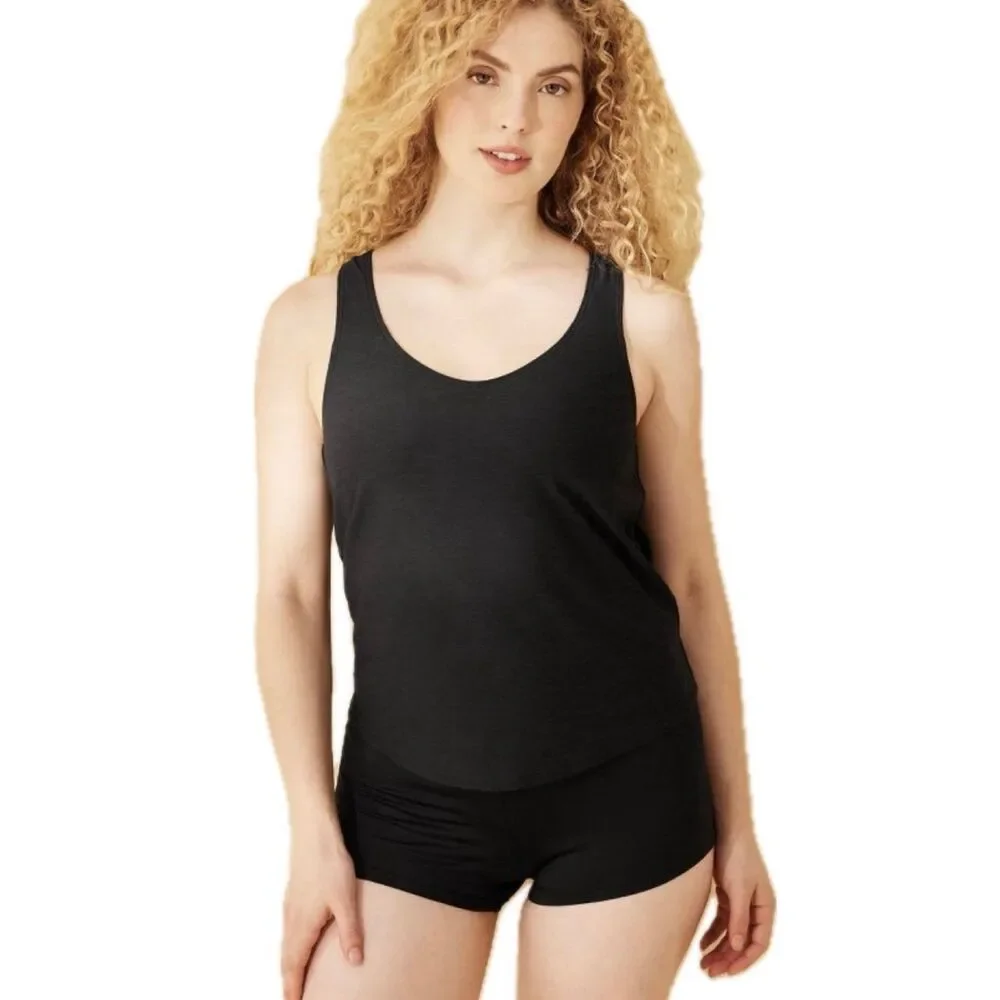 Kona Sol Women's Peek A Boo Tie Back Built In Padded Tankini Swim Top S